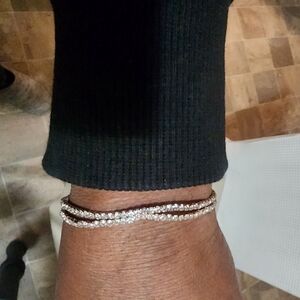 Two Rhinestone Layer Stretch Bracelet Elegant Gold and Silver Bracelet